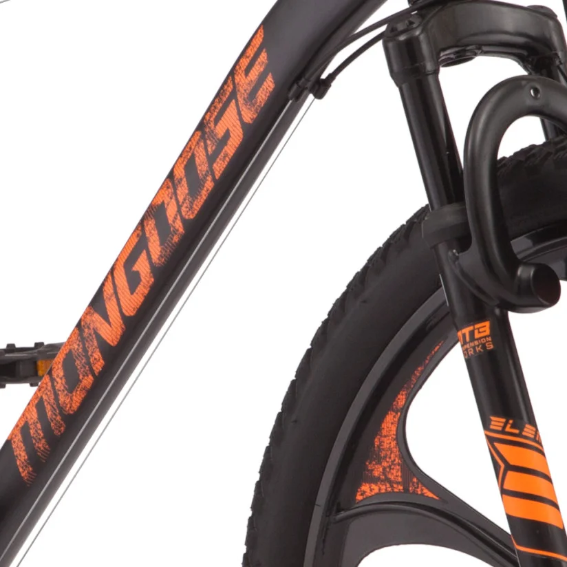 Mongoose Mack Mag Wheel Mountain Bike, 26" Wheels, 21 Speeds Shimano Revo Twist Shifters, Men's Frame, Orange On Black