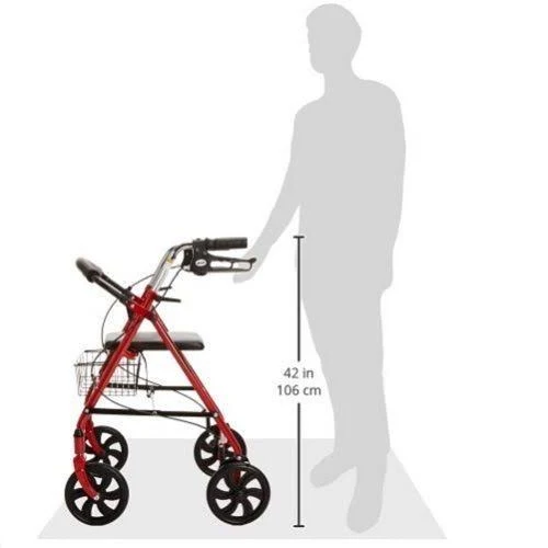 Drive Medical Four Wheel Rollator Walker with Fold Up Removable Back Support, Red