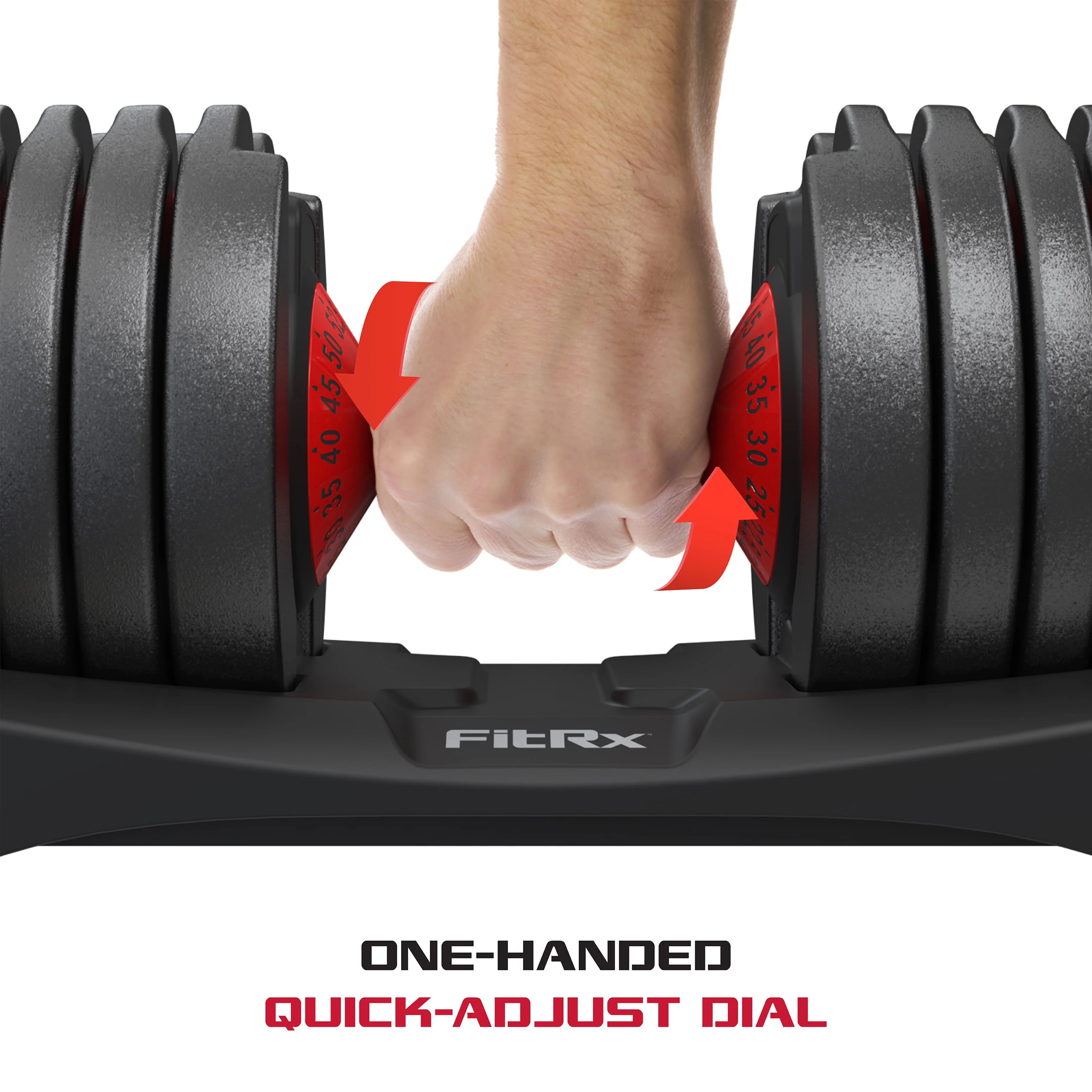 FitRx SmartBell, Quick-Select Adjustable Dumbbell, 5-52.5 lbs. Weight, Black, Single