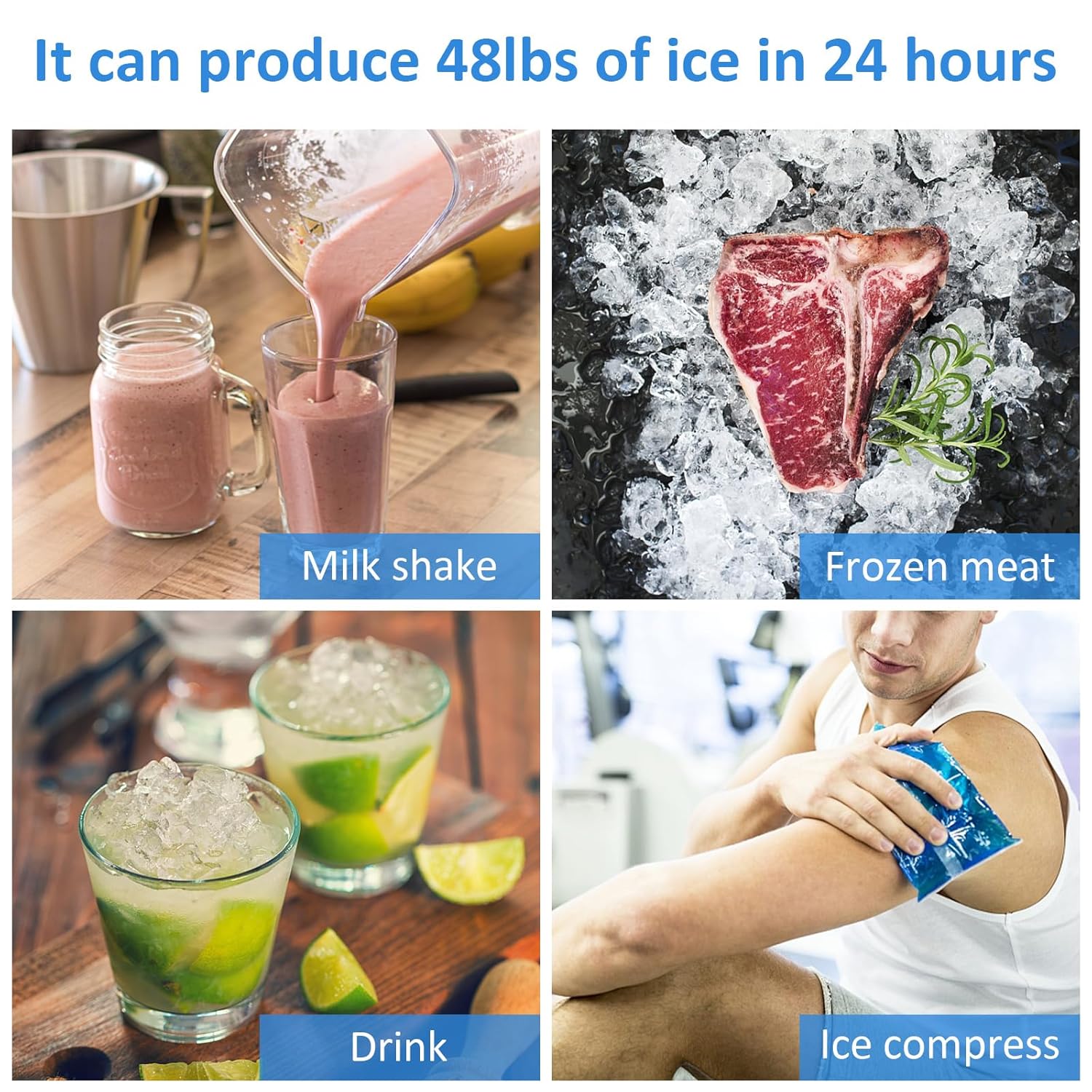 Portable Compact Countertop Automatic Ice Cube Maker Machine with Hand Scoop and Self Cleaning 48.5lbs in 24Hrs for Home Kitchen Office Bar Party