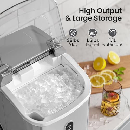 AGLUCKY Nugget Ice Maker Countertop,35lbs/24H,Portable Pebble Ice Machine with Handle,Self-Cleaning Function,Pellet Ice Maker for Home/Kitchen/Office(Black)
