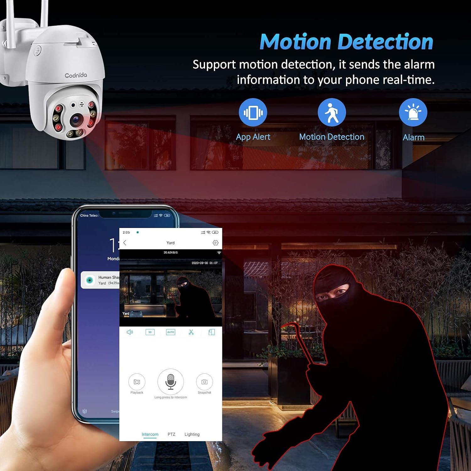 Security Camera Outdoor, Codnida Pan Tilt Wireless WiFi Security Camera 360&deg; View, 1080P PTZ Dome Home Surveillance Camera with Motion Detection, 2-Way Audio, Color Night Vision, Weatherproof