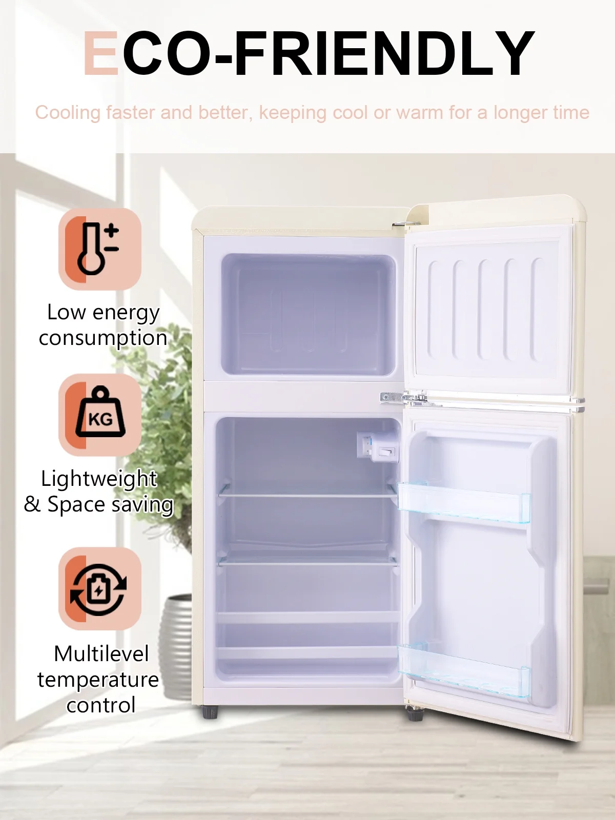 KRIB BLING 3.5 Cu.ft Mini Fridge with 7 Level Thermostat, Compact Refrigerator with Freezer on Top, Ideal for Dorm, Office, Cream