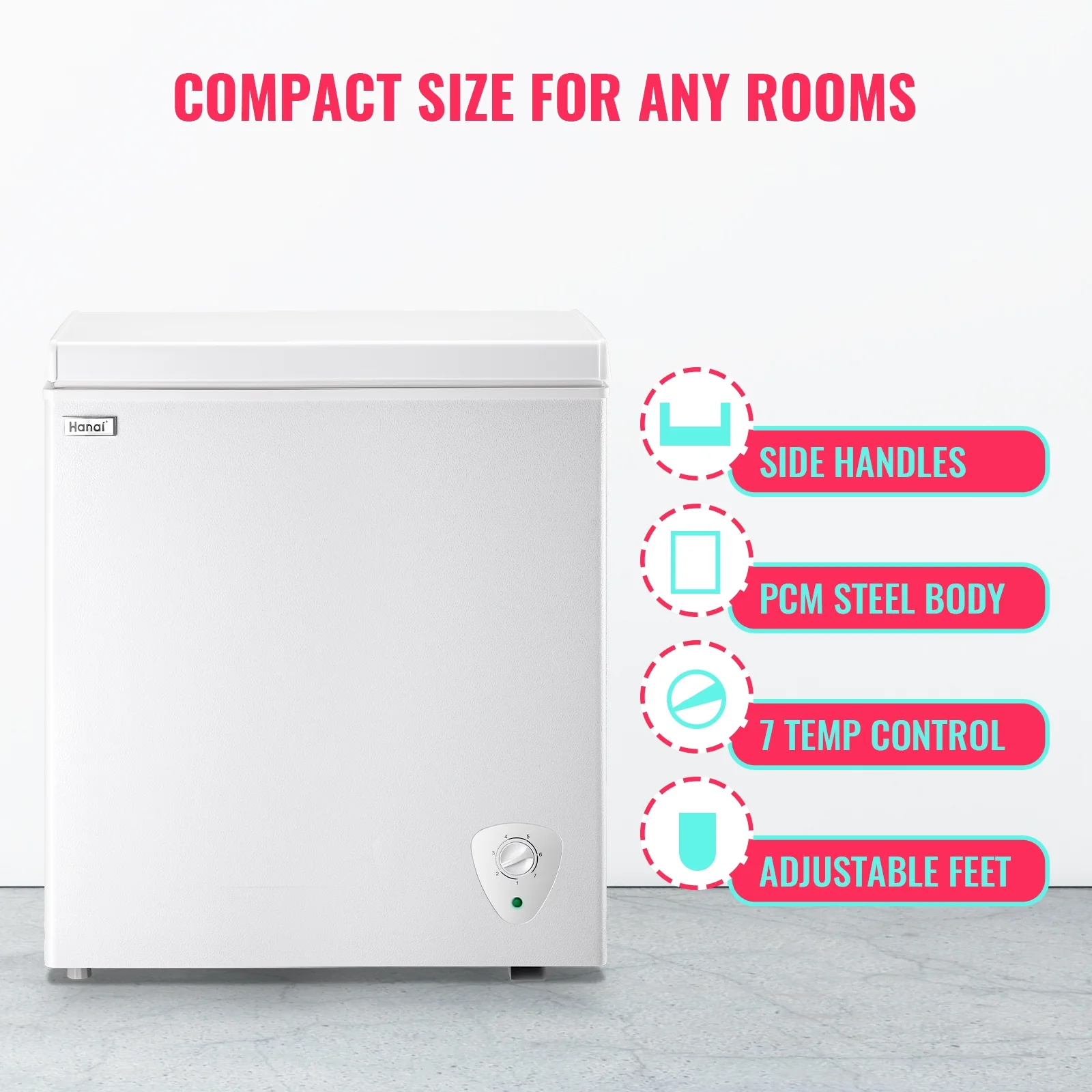 WANAI White Chest Freezer Small Deep Freezer 5.0 Cu.ft Fast Freezing Freezers with 7 Temp Control