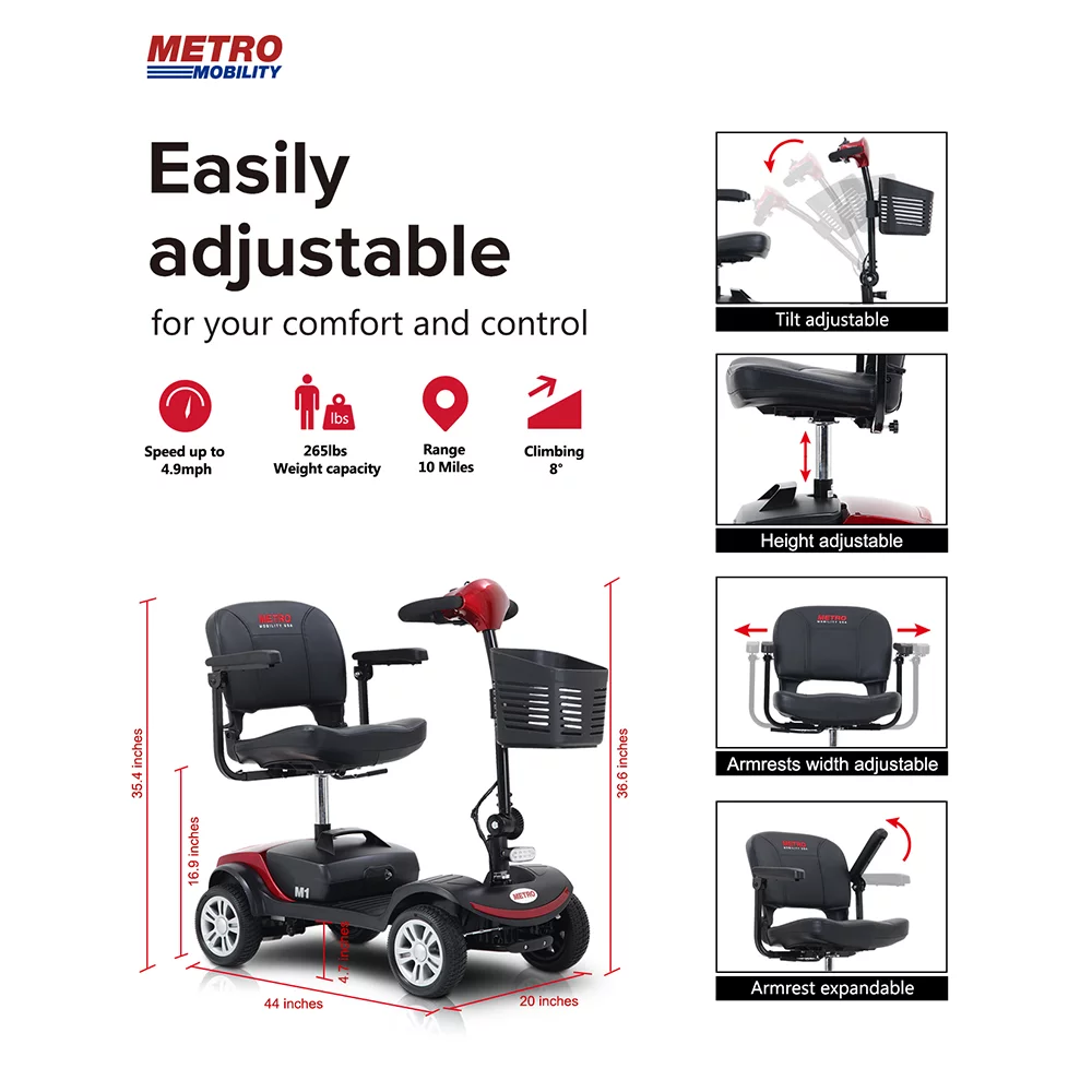 BTMWAY Mobility Scooter, 4 Wheels Electric Scooter for Seniors, Compact Folding Travel Mobility Scooters for Adult, Transformer Mobility Scooter with Swivel Seat, Front and Rear LED Light, Silver