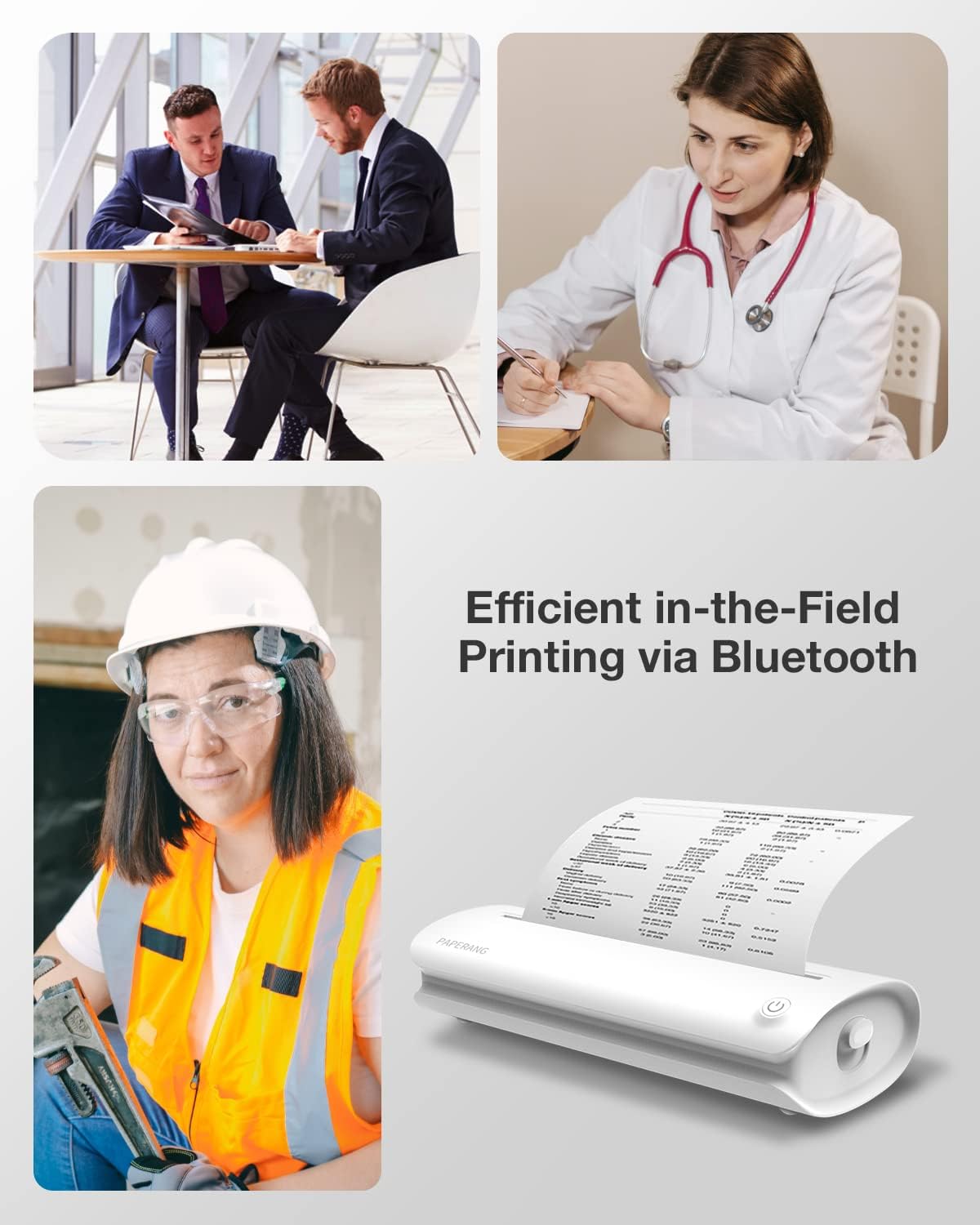 Wireless Bluetooth Portable Printer, 300dpi A4 Thermal Printer, Paperang F1S Travel Printer, Supports 4/8 inch Inkless Printing for Design Sketches, Invoices, Service Reports, and More - White
