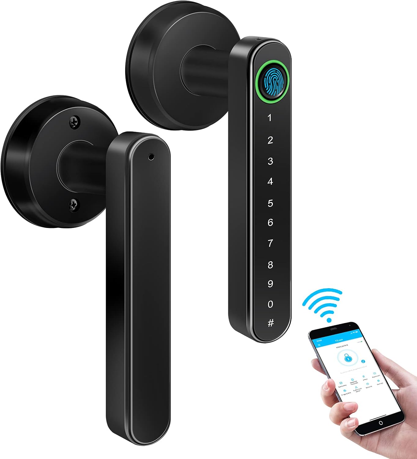 Smart Door Lock, Fingerprint Door Lock, Keyless Entry Door Lock with Handle, Smart Lever Door Lock with Bluetooth APP WiFi Control, Smart Fingerprint Door Lock Perfetc for Apartment, Office, Bedroom