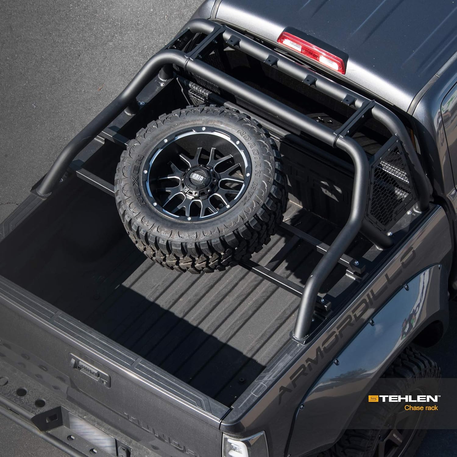 Armordillo 642167818793 For Full Size Trucks CR1 Chase Rack Truck Bed Roll Bar with Tire Carrier - Matte Black