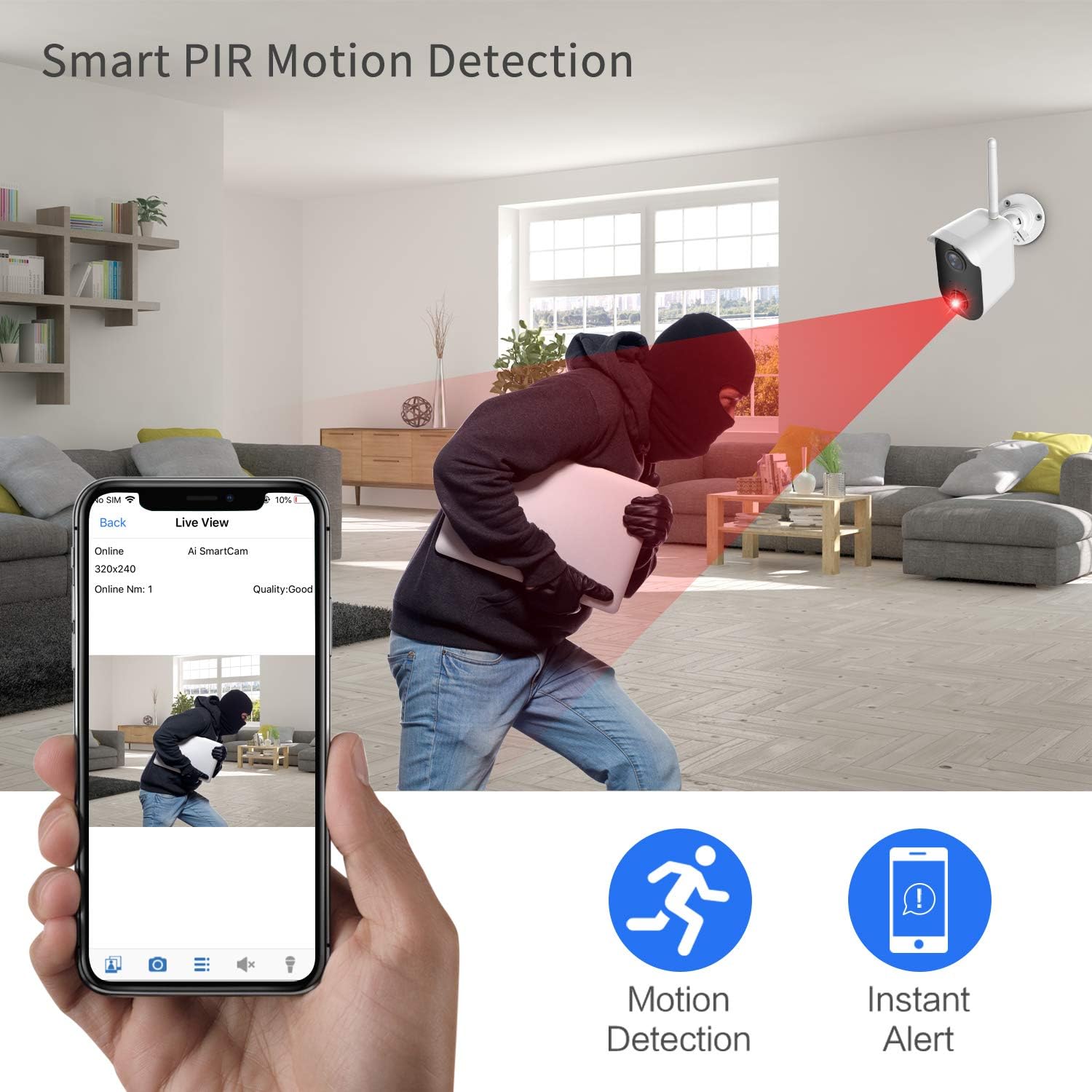 Wireless Camera Battery Powered, Wirefree Security Battery Operated PIR Motion Detection 1080P Rechargable Camera SD Storage, WiFi Indoor Outdoor with Night Vision, Waterproof 2 Cameras