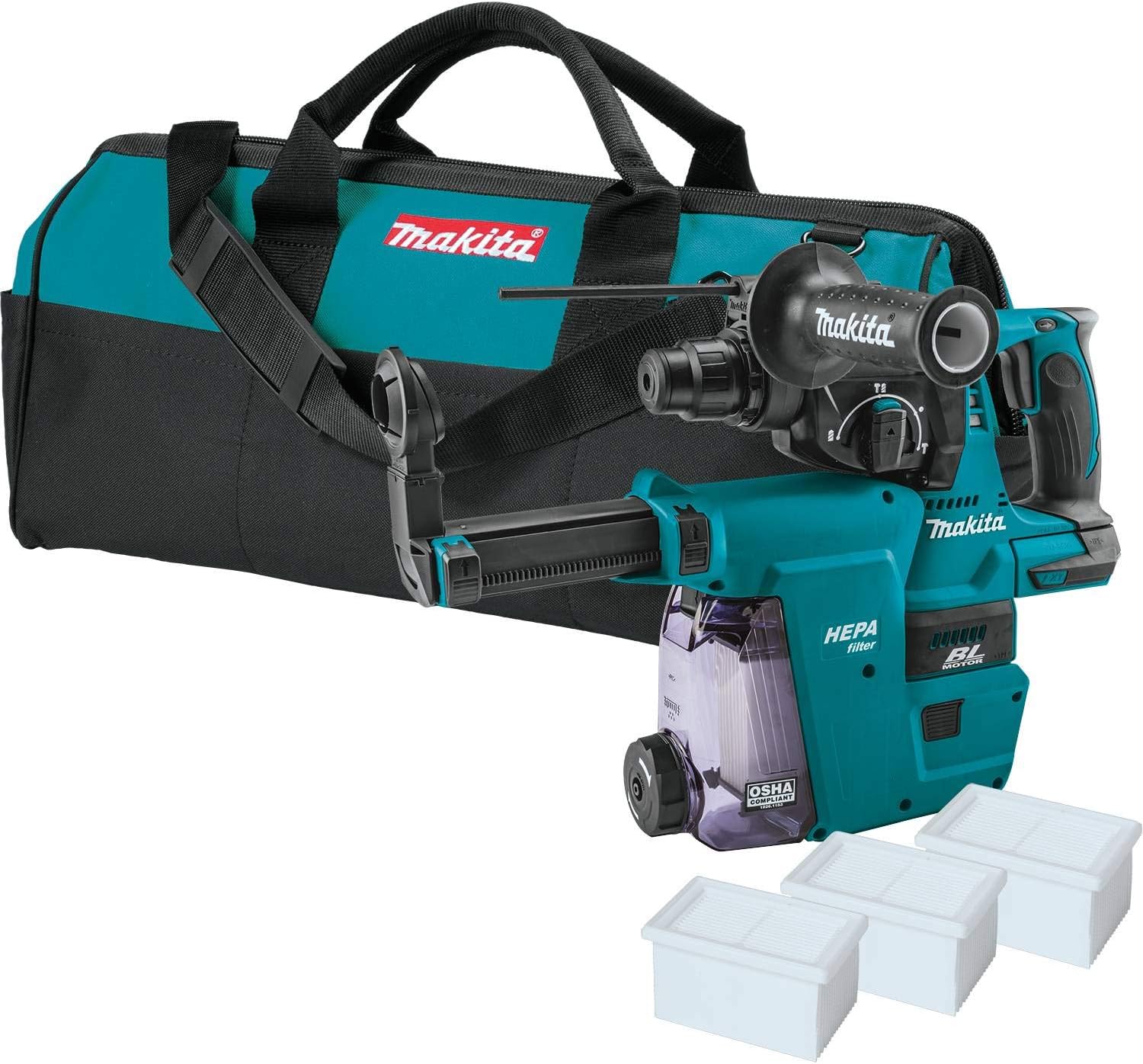 Makita XRH01ZWX 18V LXT® Lithium-Ion Brushless Cordless 1" Rotary Hammer, accepts SDS-PLUS bits, w/HEPA Dust Extractor Attachment, Tool Only