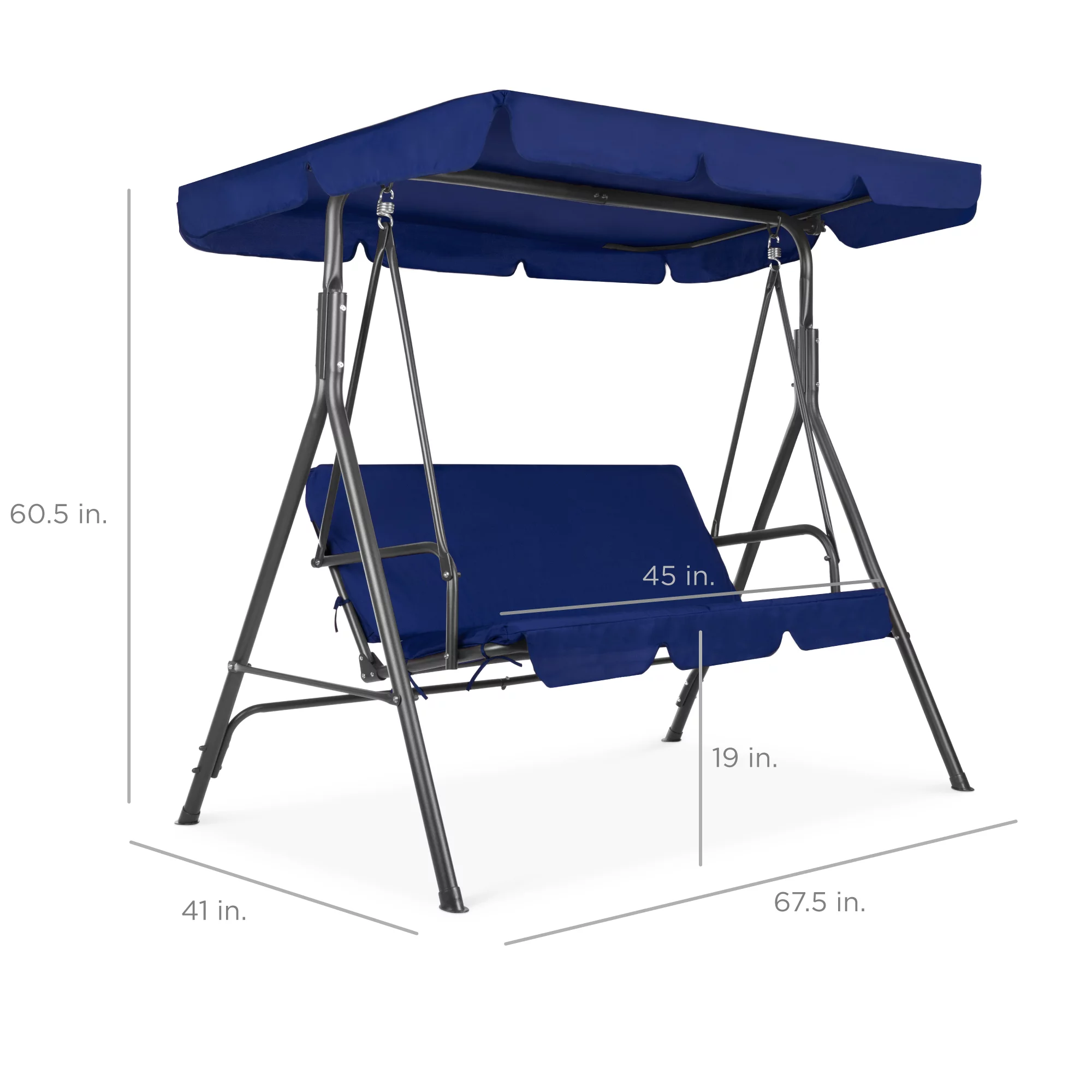 Best Choice Products 2-Person Outdoor Large Convertible Canopy Swing Glider Lounge Chair w/ Removable Cushions - Blue