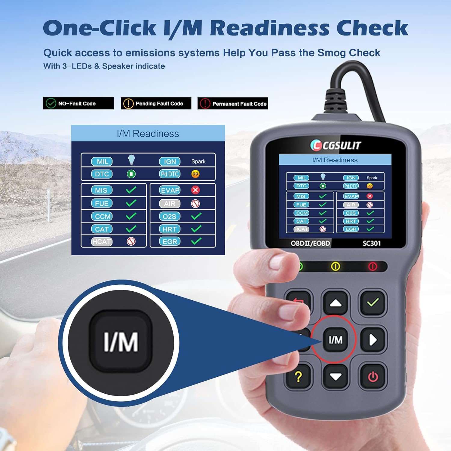 OBD2 Scanner CGSULIT SC301 Car Check Engine Light Code Reader with Reset Full OBDII Functions Universal Vehicle Diagnostic Scan Tool for Smog Check, Live Data, DTC Lookup, On-Board Monitor Test, Grey Pack of 2