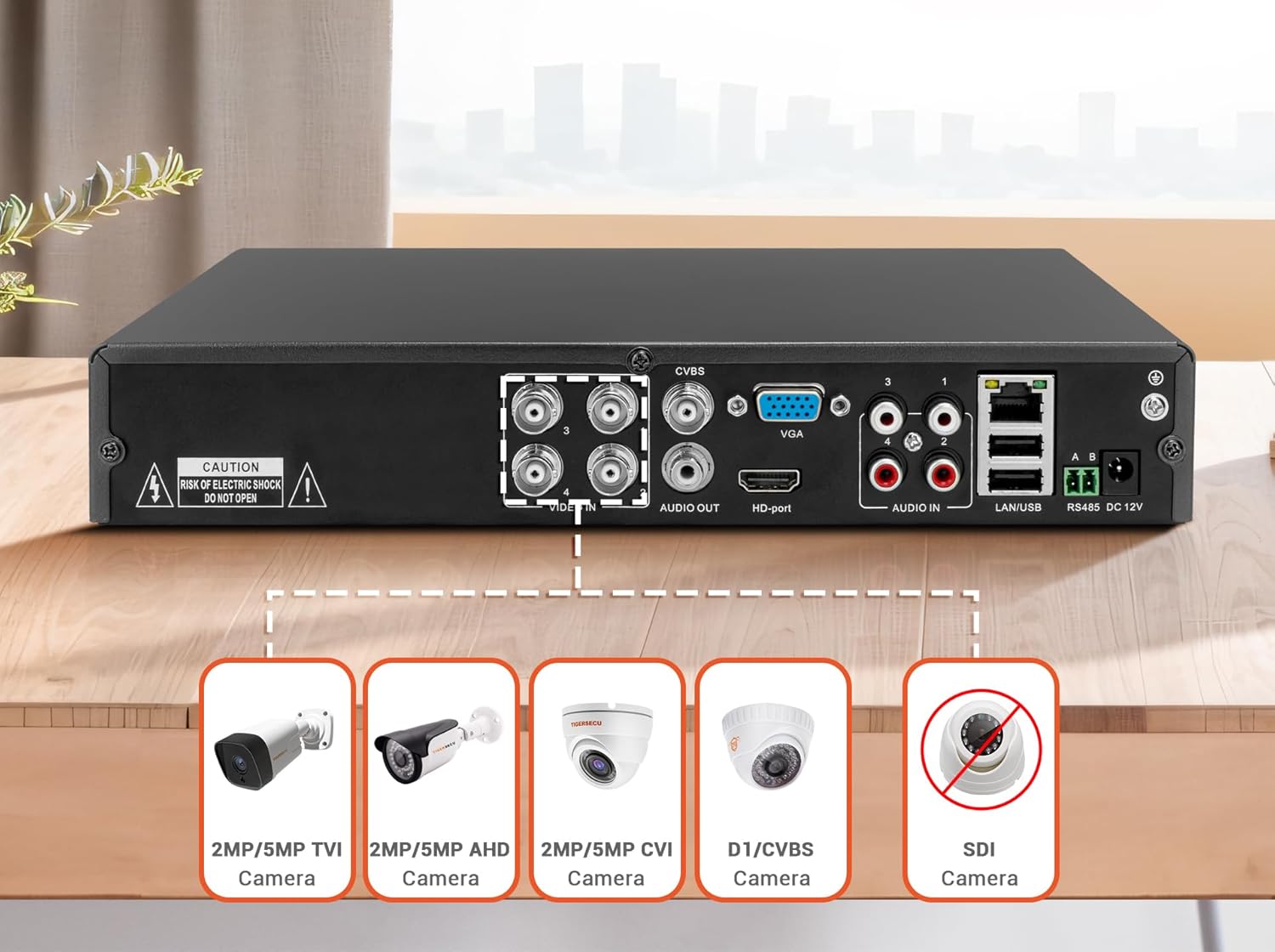 TIGERSECU Super HD 1080P 4-Channel Hybrid 5-in-1 DVR Security Recorder with 1TB Hard Drive, for Up to 5MP(12.5fps) TVI/AHD/CVI/Analog and IP Cameras (Cameras Not Included)
