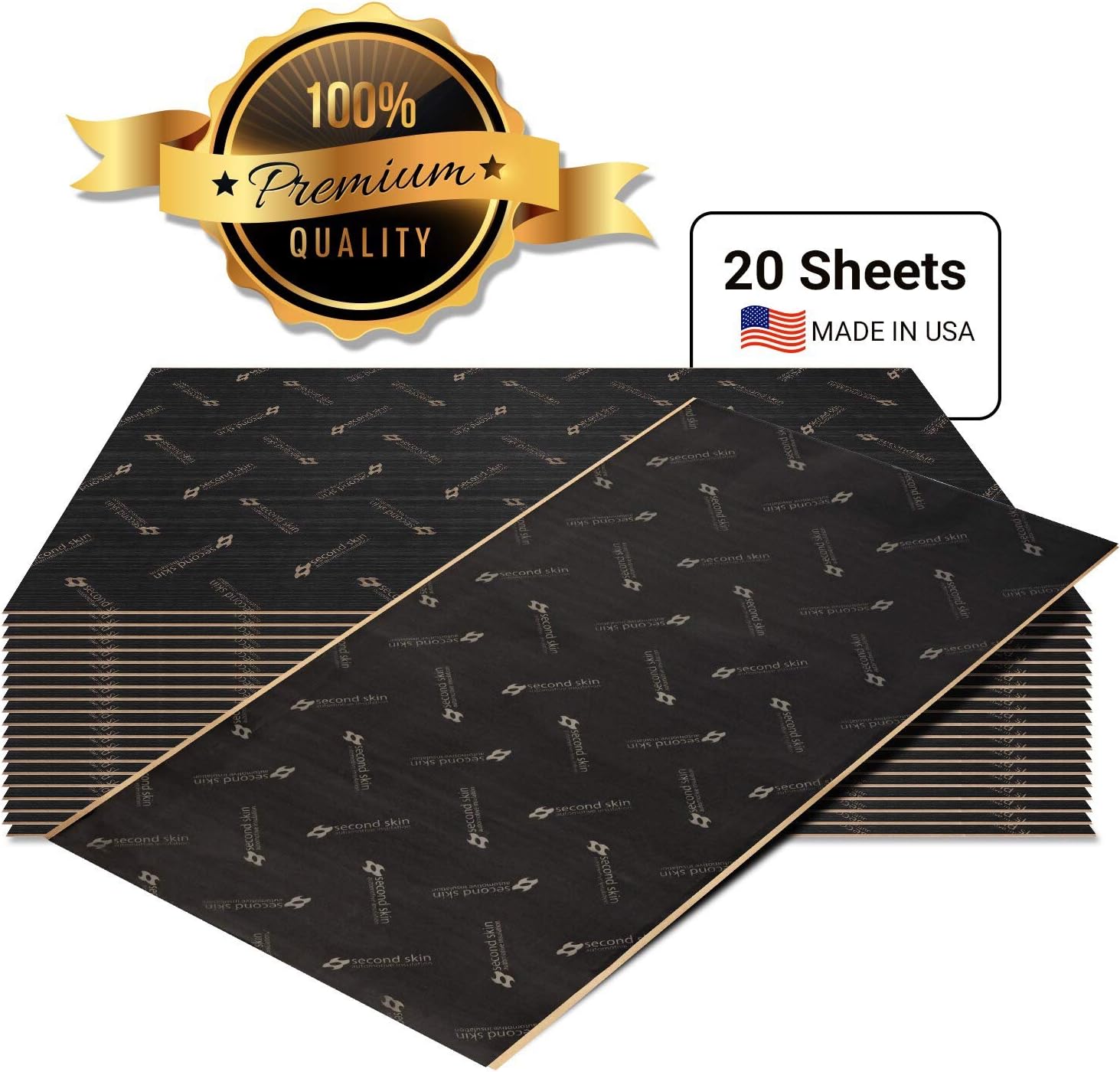 Second Skin Damplifier Premium Car Sound Deadening Material (1mm) &ndash; Butyl Rubber Auto Sound Deadener Mat (10 Sq Ft, 5 Sheets) &ndash; Made in The USA
