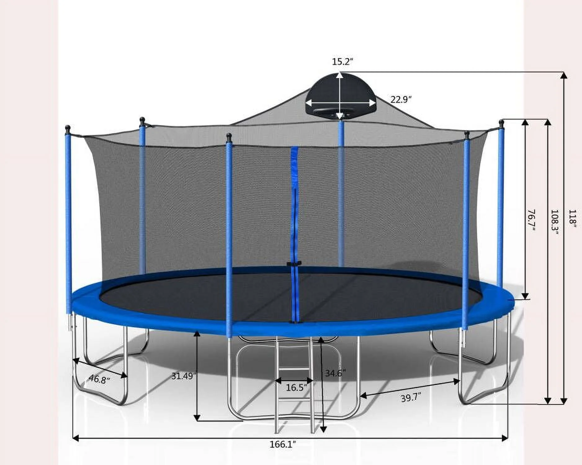 Highsound 14 FT Trampoline for Adults/Kids with Safety Enclosure Net, Basketball Hoop and Ladder, Heavy Duty Outdoor Recreational Trampolines for Family, Easy Assembly