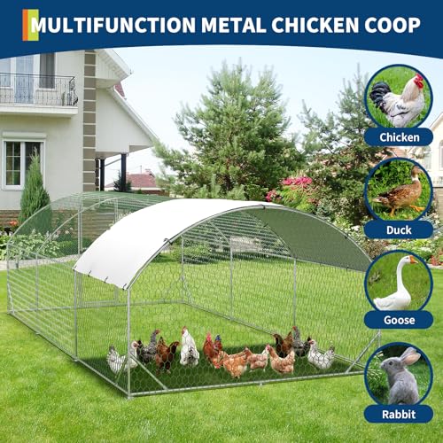 Large Metal Chicken Coop Run, Chicken Run for Yard with Cover, Large Chicken Run, Walk-in Poultry Cage,Chicken Coop for Chickens, 20 Hens, Ducks, Rabbits-9.8'W x 6.5'D x 6.5'H