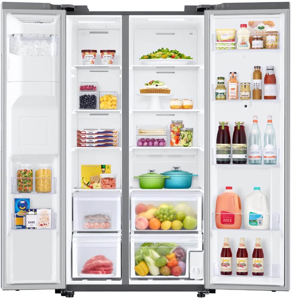 SAMSUNG 21.5 Cu Ft Side By Side Counter Depth Smart Refrigerator w/ 21.5” Touch Screen Family Hub, In-Door Ice Maker, Energy Star Certified, RF22t5561SR/AA, Fingerprint Resistant Stainless Steel
