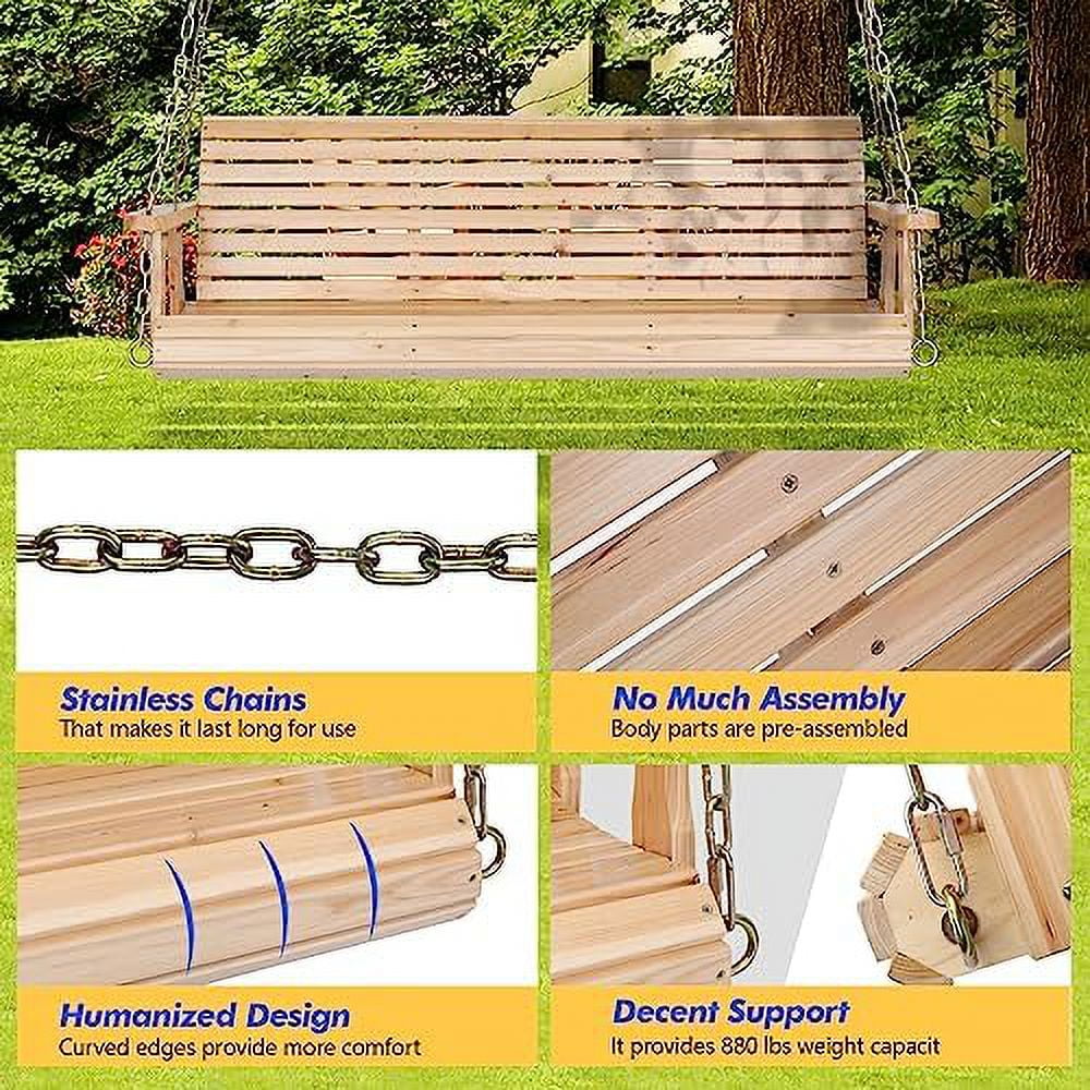 SQSFCB Upgraded Patio Wooden Porch Swing for Courtyard &amp; Garden  Heavy Duty 880 LBS Swing Chair Bench with Hanging Chains for Outdoors (5 FT  White) - Curated Treasures Market