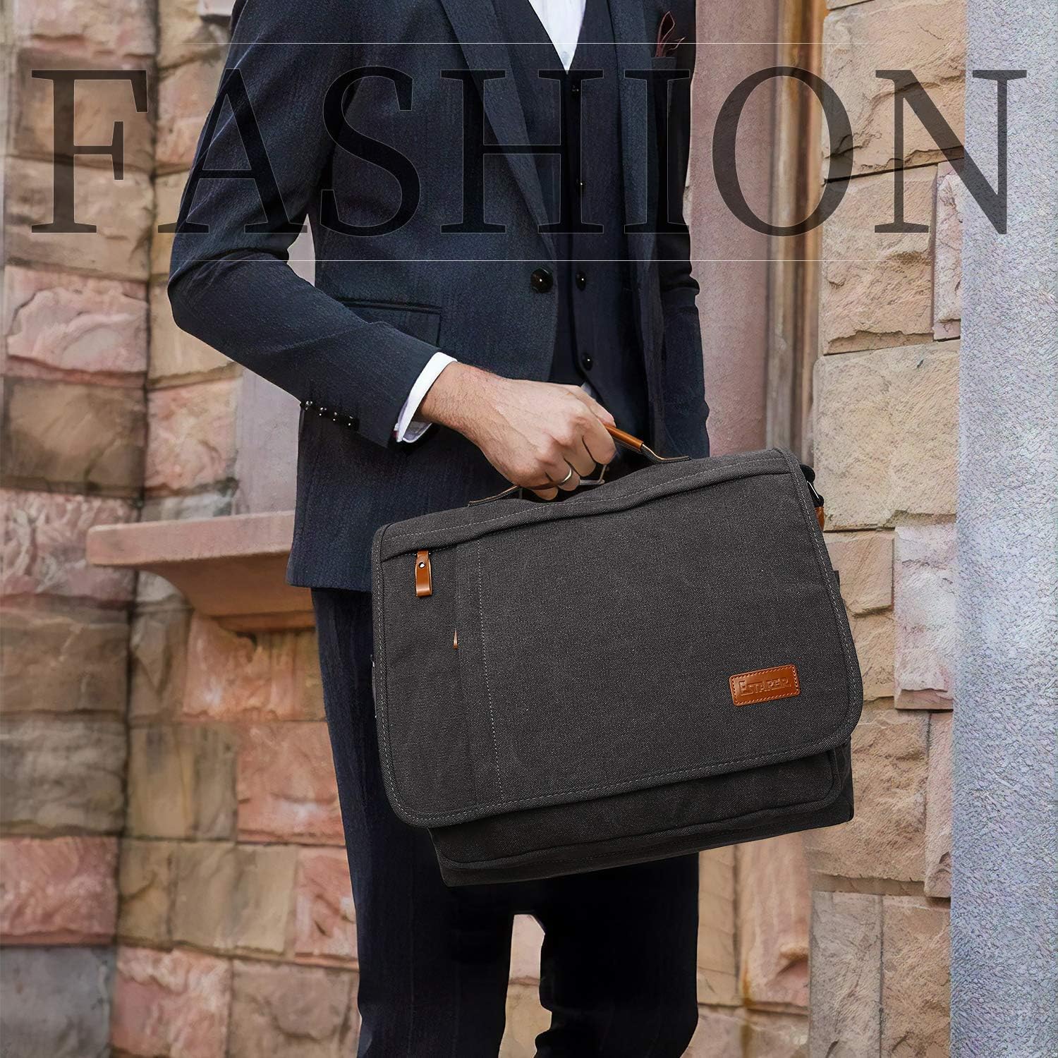 Estarer Laptop Messenger Bag 17-17.3 Inch Water-resistance Canvas Shoulder Bag for Work College