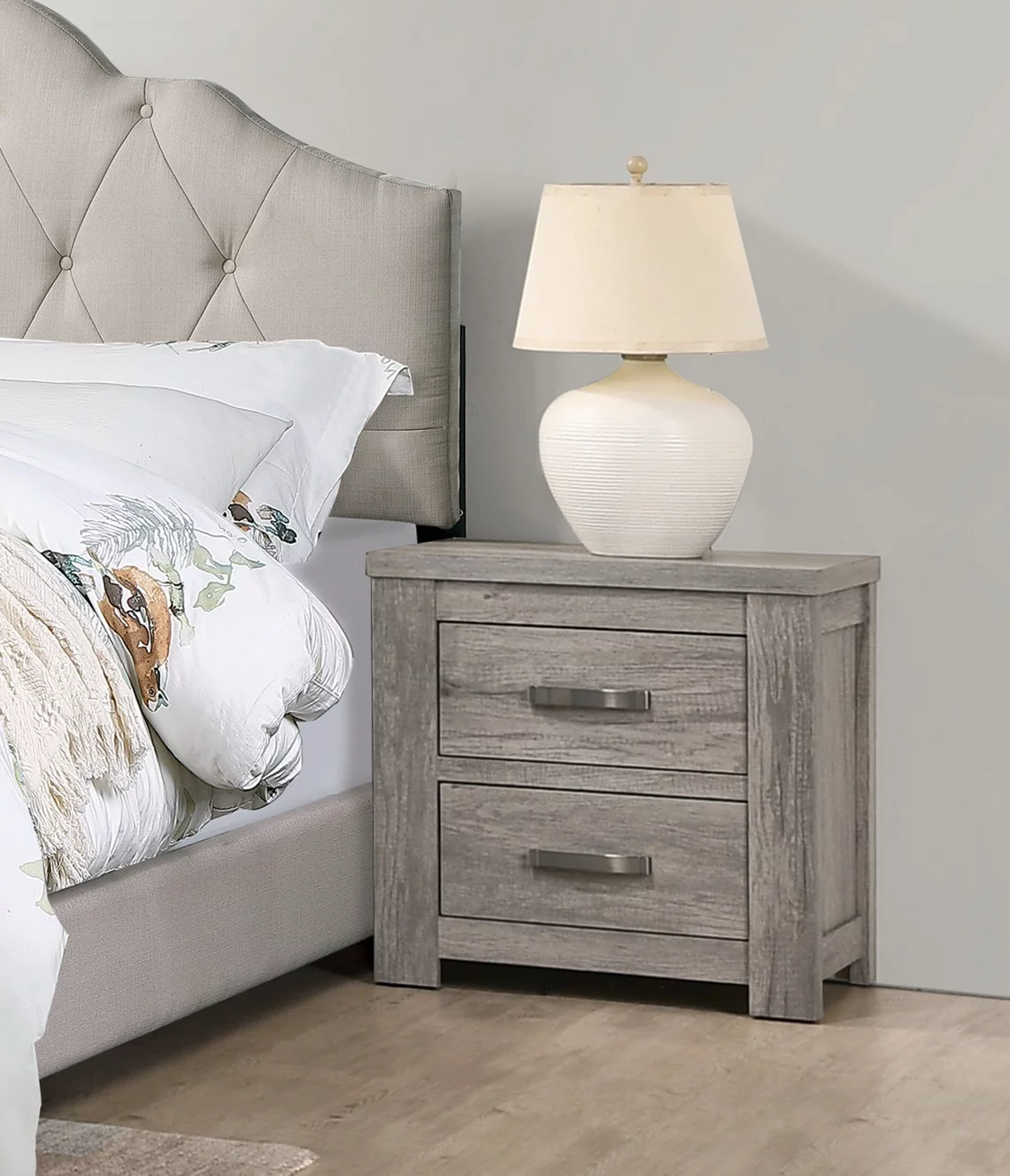 Majestic Modern Full Size Bed Dresser Mirror Nightstand 4pc Set Beige Polyfiber Bedroom Bed