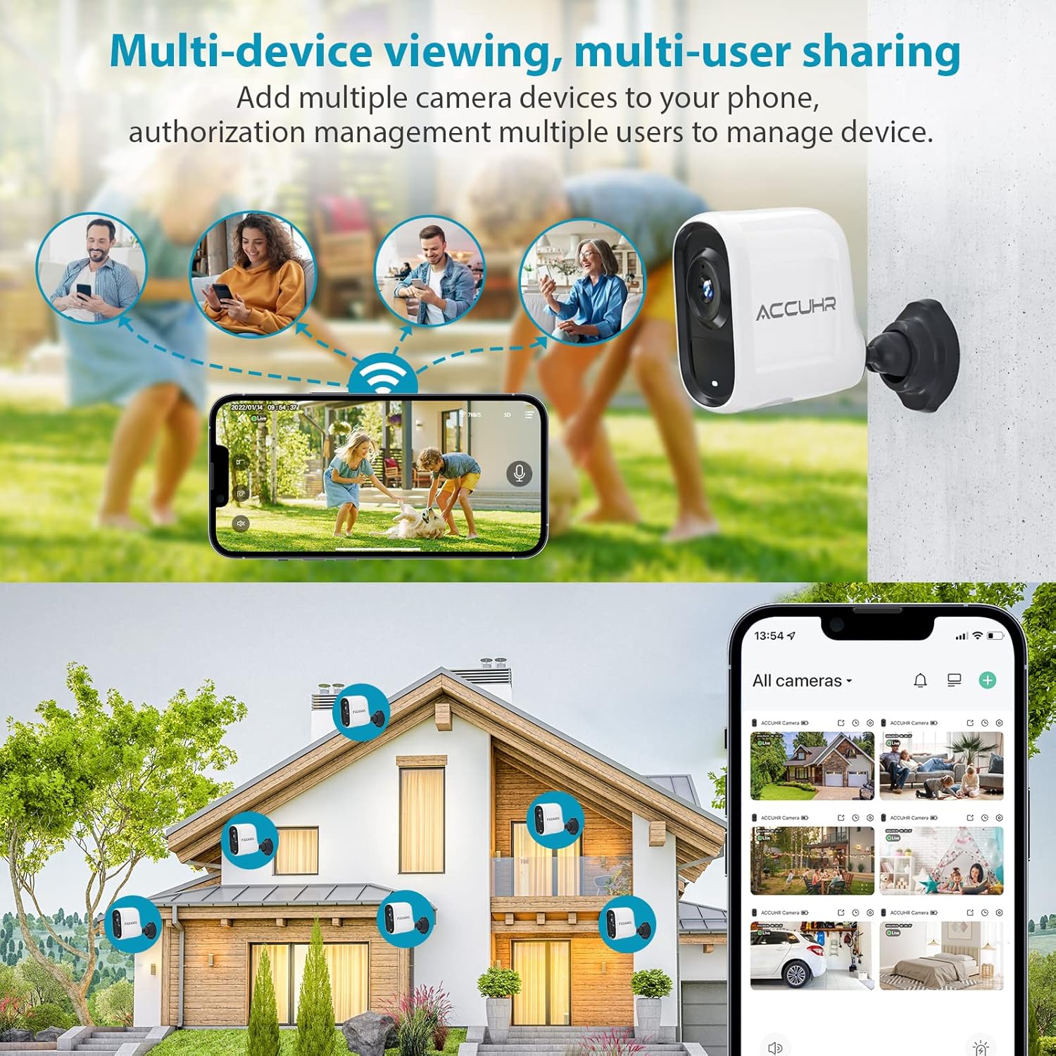 Wireless WiFi Security Camera for Outdoor Home Surveillance Camera Rechargeable Home Security Camera, 1080P HD, Night Vision, Motion Detection, Two-Way Audio, Waterproof, Cloud/SD Slot Storage