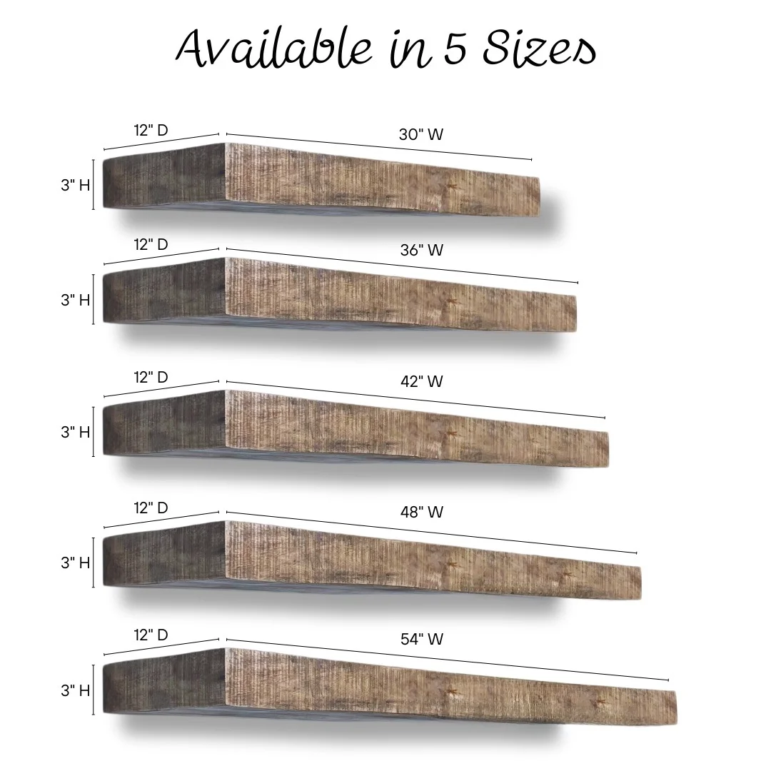 Posh Pollen - Hollow Floating Shelf, Hidden Bracket, Mango Wood, Heavy Duty, Wall Mounted Shelf, 42Wx12D, Light Wash