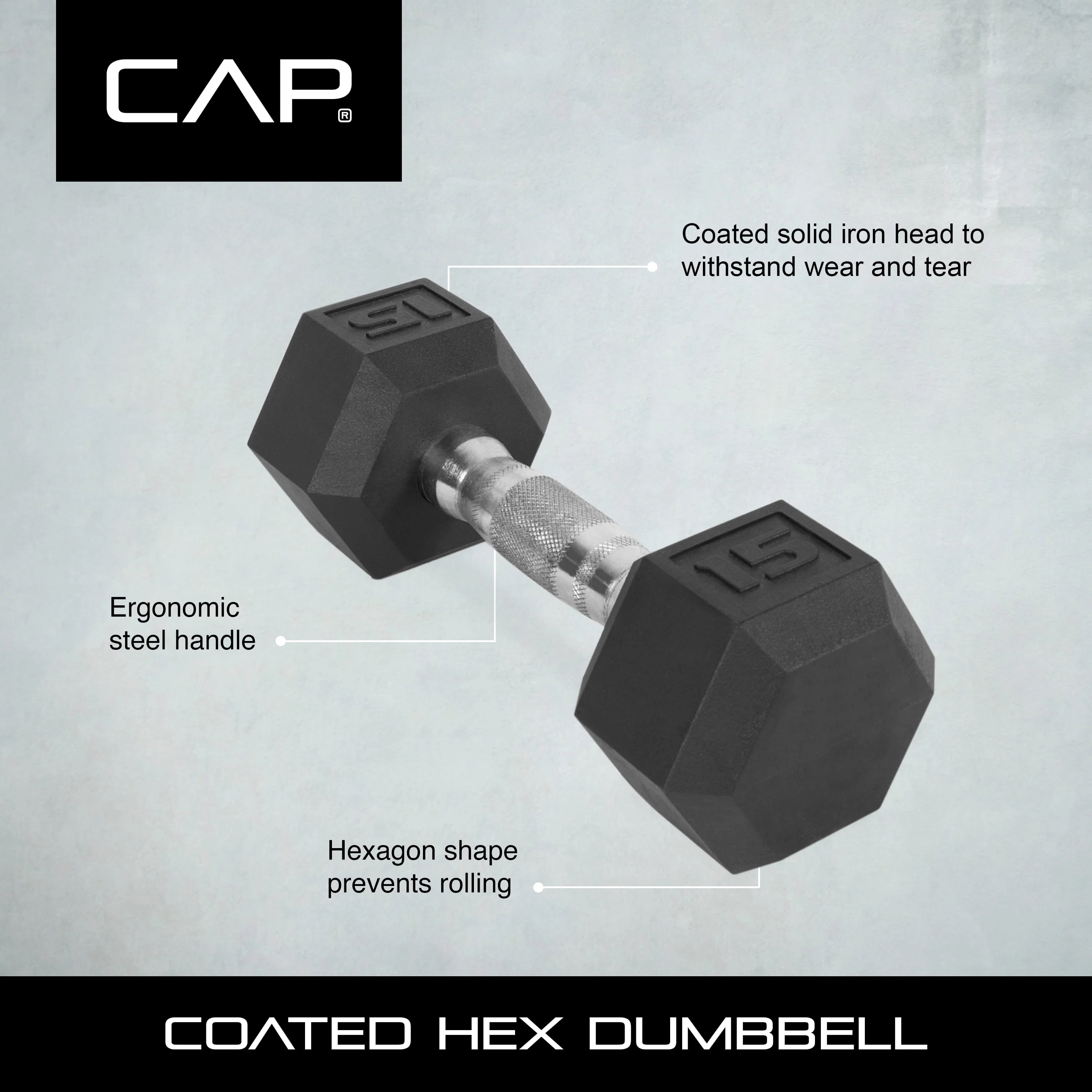 CAP Barbell, 20lb Coated Rubber Hex Dumbbell, Pair
