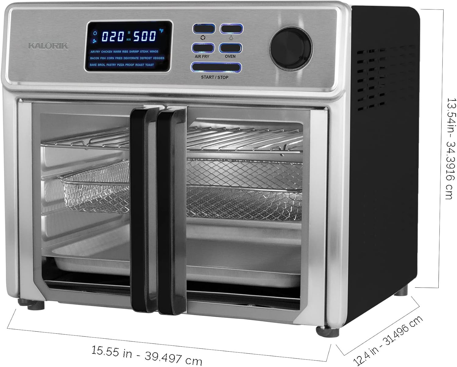 Kalorik MAXX® Complete Digital 26-Quart 10-in-1 Countertop Air Fryer Oven, 15 Deluxe Accessories & 60-Recipe Hardcover Cookbook, 21 Presets, 1700W, Stainless Steel, AFO 50253 OW