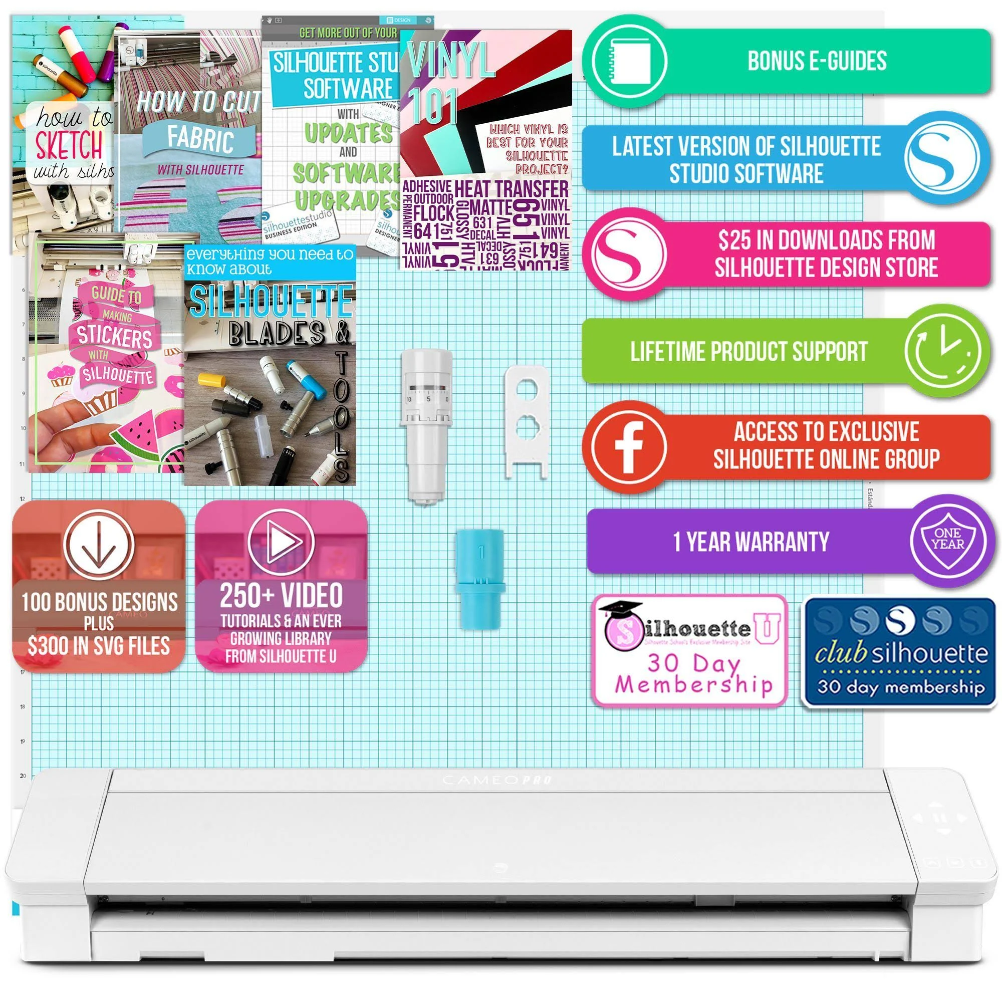 Silhouette Cameo 4 Pro - 24x22 w/ Oracal 651 24x22 Wide Vinyl Rolls, Tools, Guides