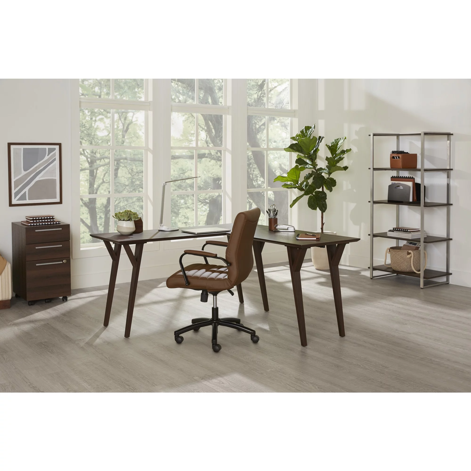 Realspace® Trezza 60"H 4-Shelf Bookcase, Warm Walnut