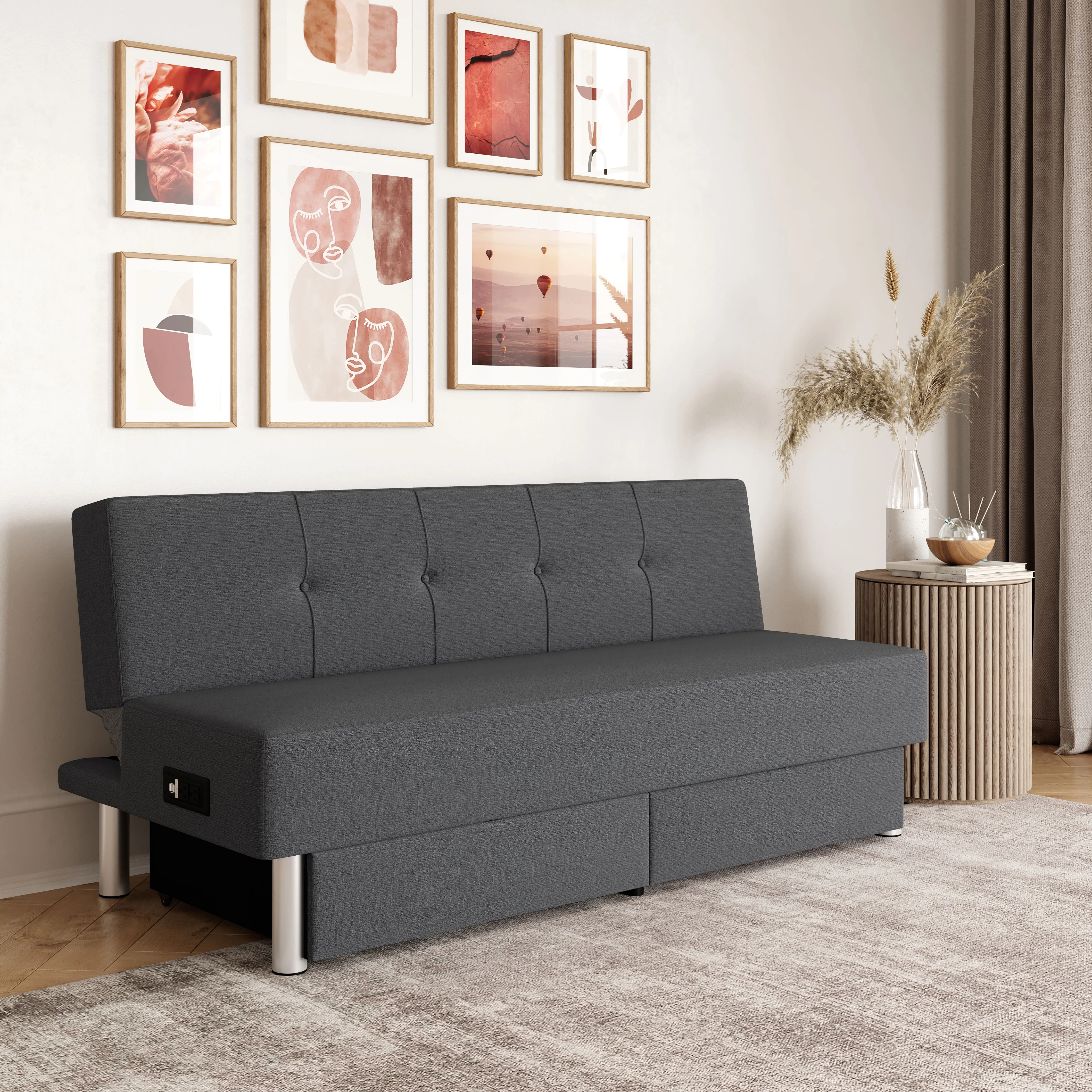 Serta Windsor Futon with Storage and Power, Gray Fabric
