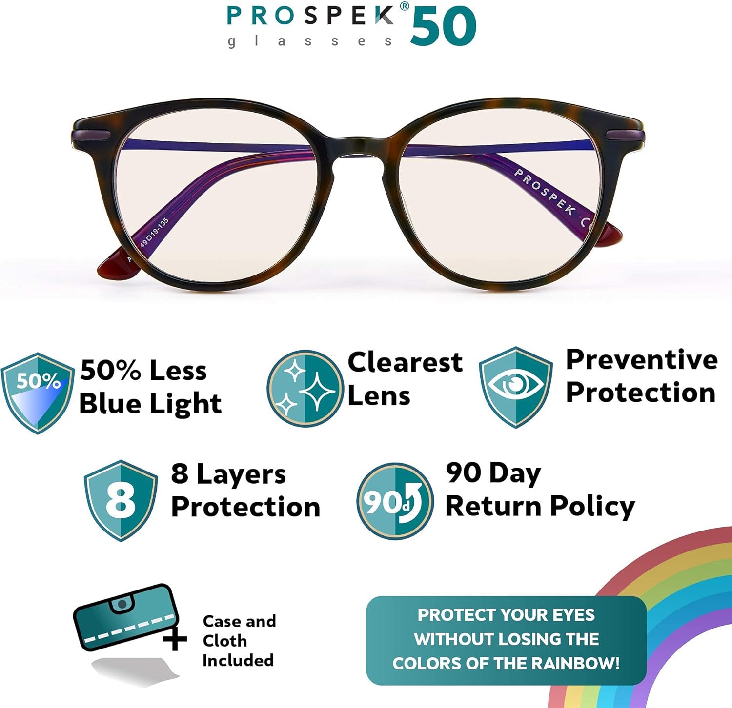 Blue Light Computer Glasses PROSPEK, Amber, Anti Glare Clear Lens, Protect from Screen's Blue Light, High Optical Quality Lenses