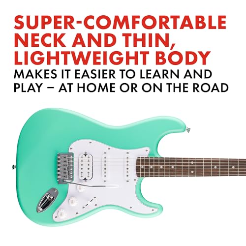 Fender Squier Debut Series Stratocaster HT HSS Electric Guitar, Beginner Guitar, 2-Year Warranty, Includes Free Lessons, Black with Satin Urethane Finish