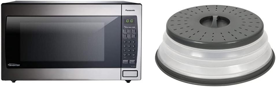 Panasonic Microwave Oven NN-SN966S Stainless Steel Countertop/Built-In with Inverter Technology and Genius Sensor, 2.2 Cubic Foot, 1250W | Tovolo Vented Collapsible Medium Microwave Cover (Charcoal)