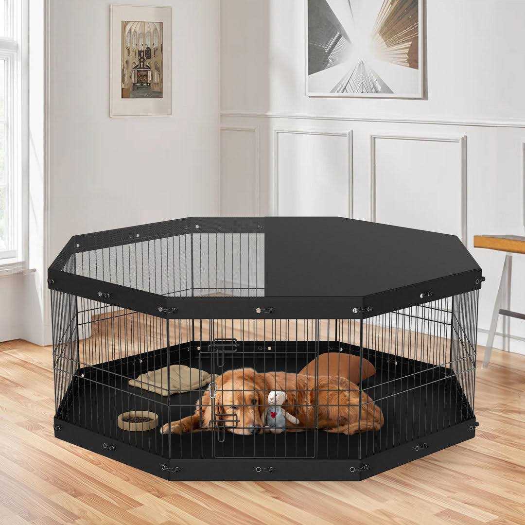 VEVOR Dog Playpen, 8 Panels Foldable Metal Dog Exercise Pen with Top Cover and Bottom Pad