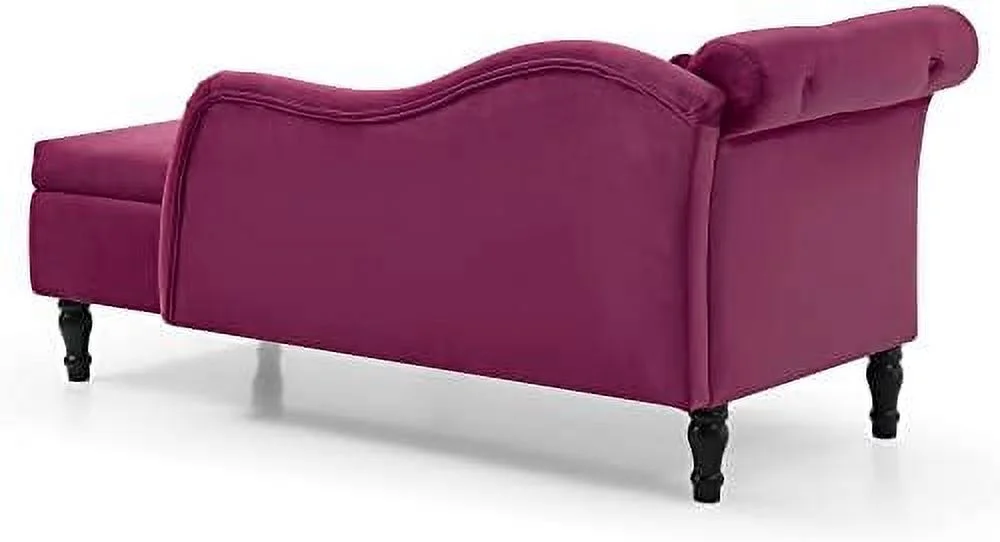 xrboomlife Tufted Velvet Chaise Lounge Indoor with   Upholstered Rolled Arm Chaise Lounges Indoor Chair  Right Arm Facing Chaise Lounge with Nailhead Trim for Living Room Bedroom Office W