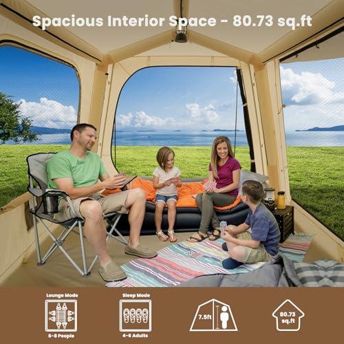 Inflatable Tents for Camping, Blow Up Tent with Hand Pump, Easy Setup Inflatable Hot Tent with Stove Jack, Waterproof Oxford Air Glamping Tents for Camping Adult 4-6 Person