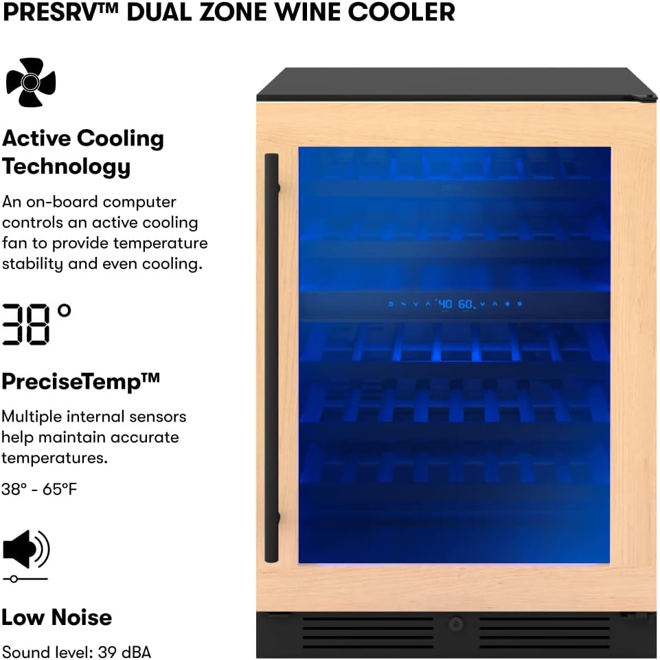Zephyr Presrv 24" Wine Fridge Dual Zone Panel Ready Under Counter - Countertop Wine Cooler Cellars Small Cabinet Wine Refrigerator Home Bar Chiller Freestanding ENERGY Star certified, 45 Bottles