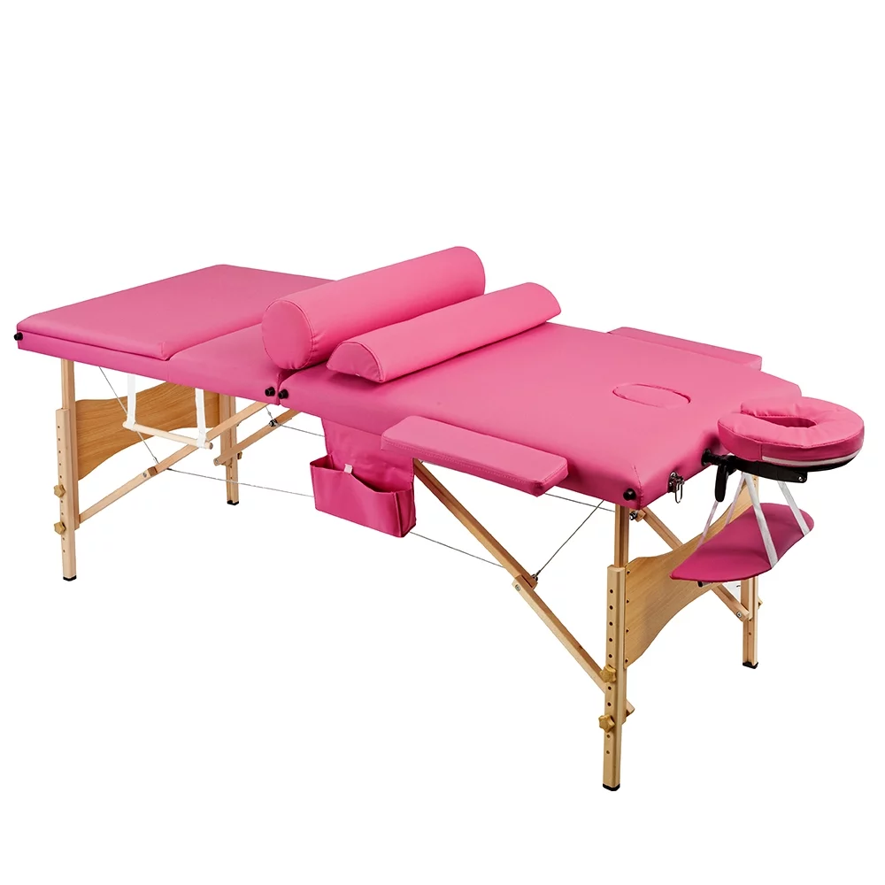 Lowestbest Professional Massage Bed, Folding Massage Table, Portable Massage Table, Wide Height Adjustable 3 Folding Spa Bed, Pink - Curated Treasures Market