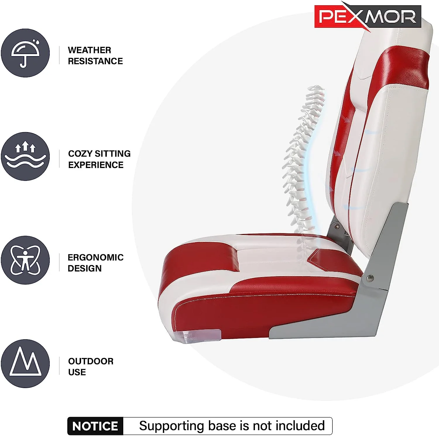 PEXMOR Low/High Back Boat Seats, Folding Boat Seats 2 Pack Thick Soft Cushion Waterproof, Fishing Captain Boat Seats w/Aluminum Hinges & Stainless Steel Screws, 2 Packs