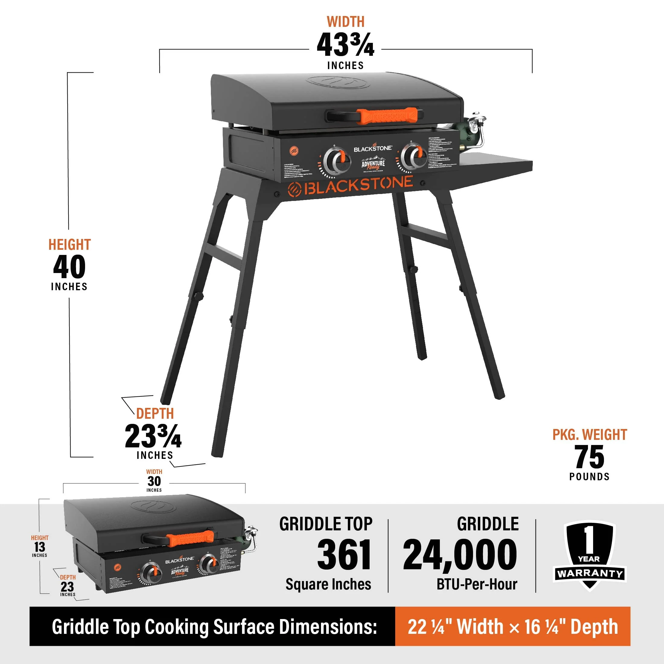 Blackstone Adventure Ready 22 Propane Griddle with Stand and Adapter Hose
