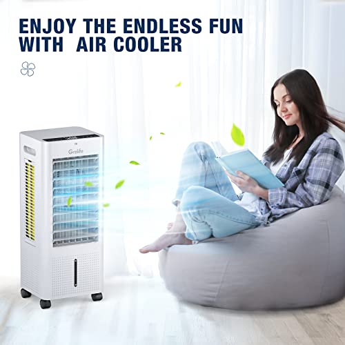 Grelife Air Cooler,3-IN-1 Portable Evaporative Air Cooler Cooling Fan with 4 Ice Packs,12H Timer,1.58 Gallons,Remote Control,3 Modes,3 Speeds,Personal Swamp Cooler for Bedroom, Home, Office