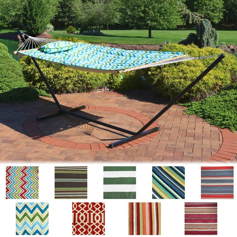 Sunnydaze Decor Multi Color Chevron Cotton Rope Hammock with 12 Foot Stand Pad