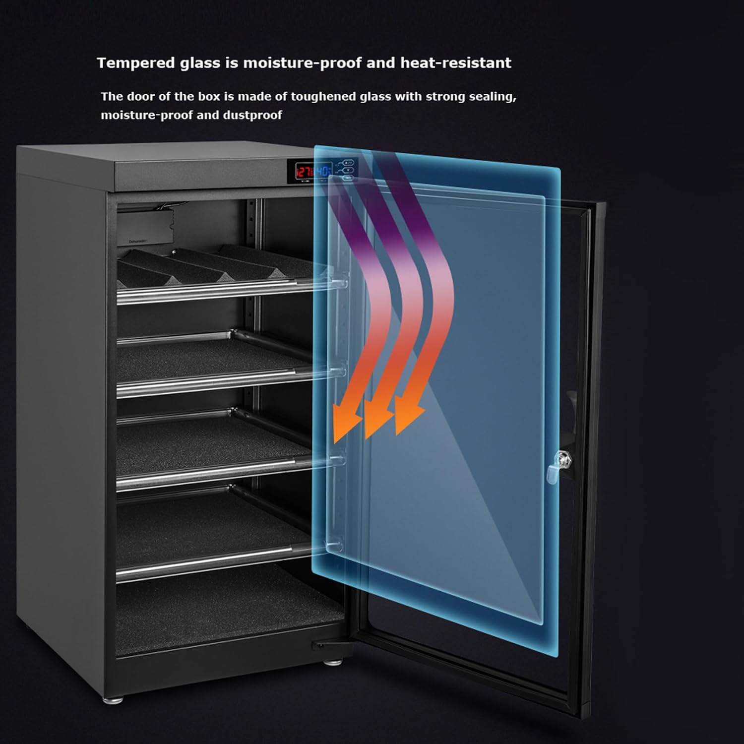 Automatic Digital Camera Dehumidify Storage 80L Dry Cabinet Box Storage 4 Layers Dry Cabinet with Tempered Glass for Camera & Lens Equipment Saving Storage Noiseless Energy Saving Cabinet