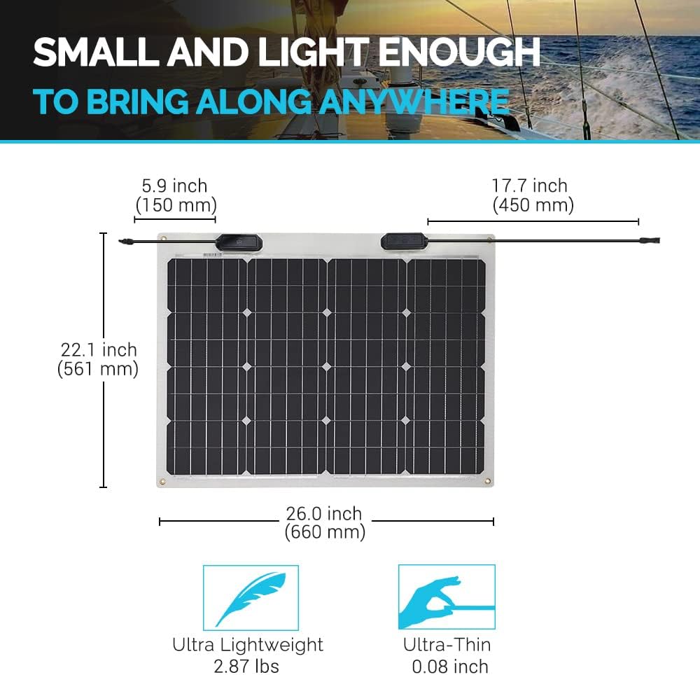 Renogy Flexible Solar Panel 100 Watt 12 Volt Monocrystalline Semi-Flexible Bendable Mono Off-Grid Charger for Marine RV Cabin Van Car Uneven Surfaces