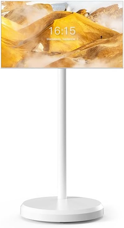 21.5 inch Portable tv 1080P Built-in Battery Portable Touch Screen Monitor 60Hz Refresh Rotatable Portable Monitor,White（6+128GB）