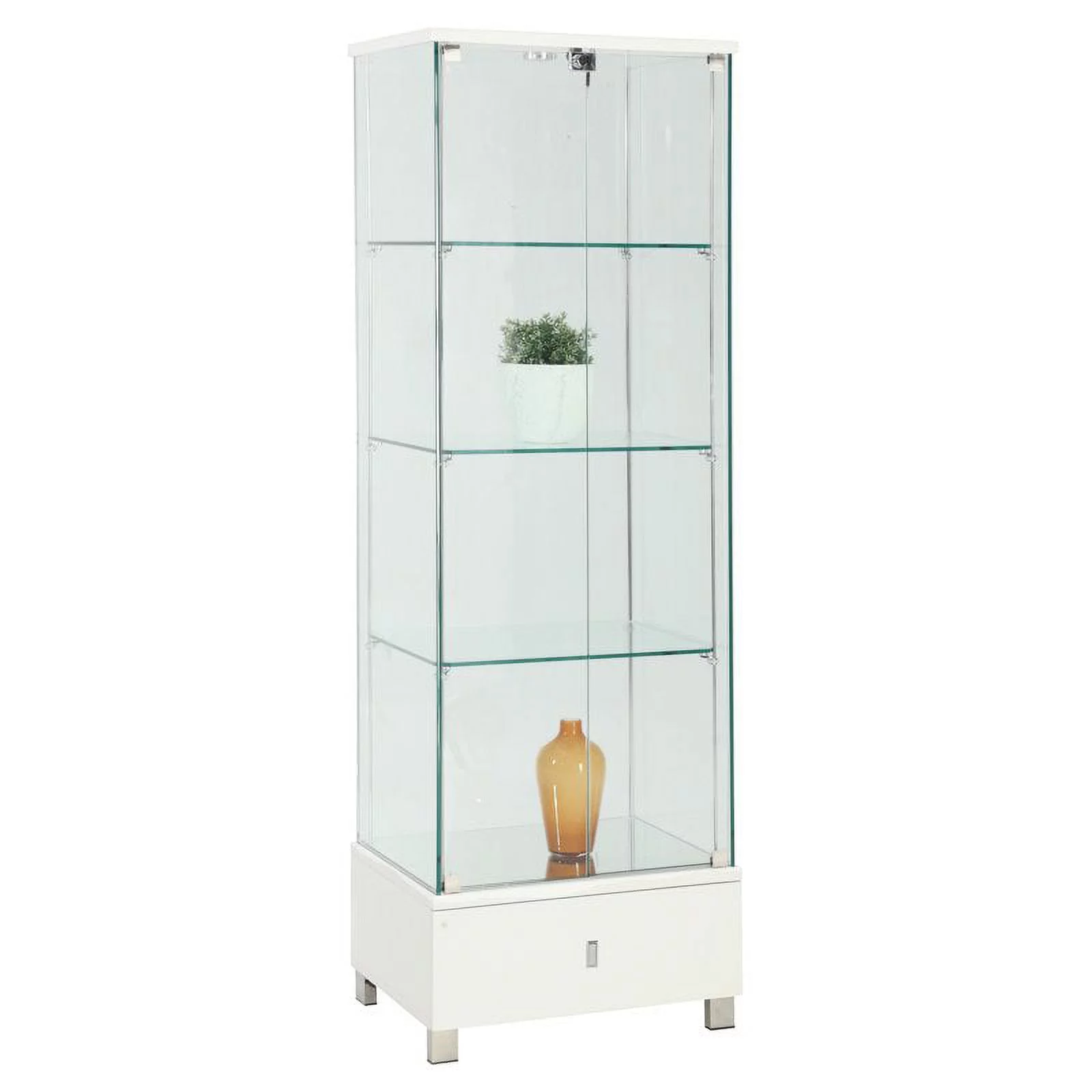 Milan Kamille 23.6" Contemporary Steel and Glass Curio Cabinet in White