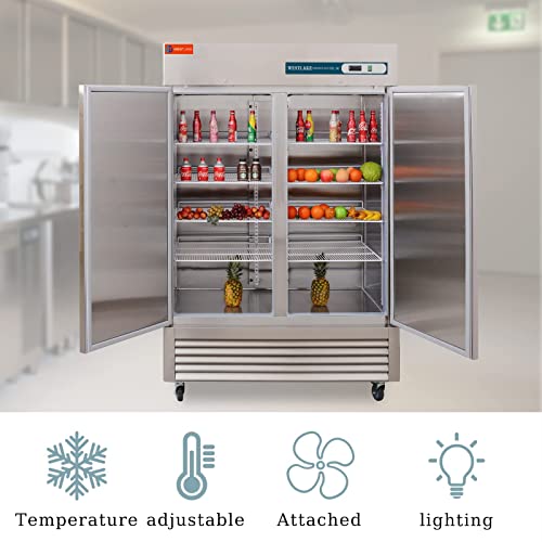 WESTLAKE Commercial Refrigerator 2 door 2 Section Stainless Steel Reach in Solid Door Upright Fan Cooling Cooler