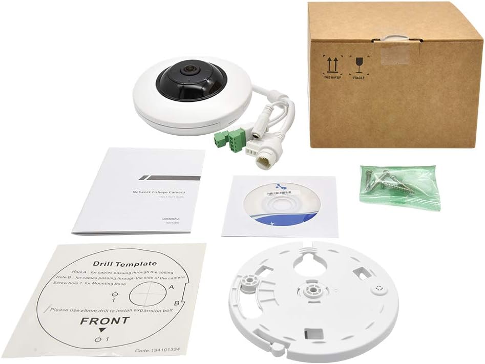 5 MP Fisheye Dome POE IP Camera, 1.05mm Fixed Lens, 360° Fisheye View, Audio in/Out Interface, Built-in Micro SD Slot, POE.