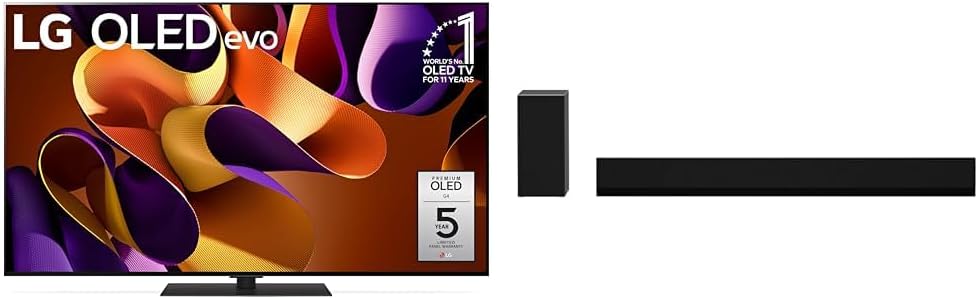 LG 65-Inch Class OLED evo G4 Series Smart TV 4K Processor Flat Screen with Alexa Built-in (OLED65G4SUB, 2024) GX Sound Bar with Subwoofer, OLED Gallery TV Matching, 3.1 ch, 420W Power - Black